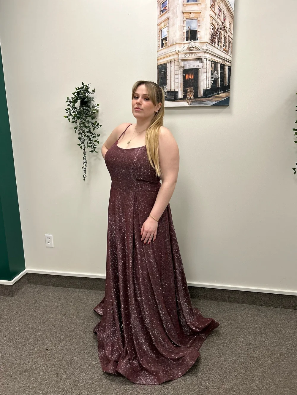 Sparkle Wine Burgundy A-Line Evening Dress